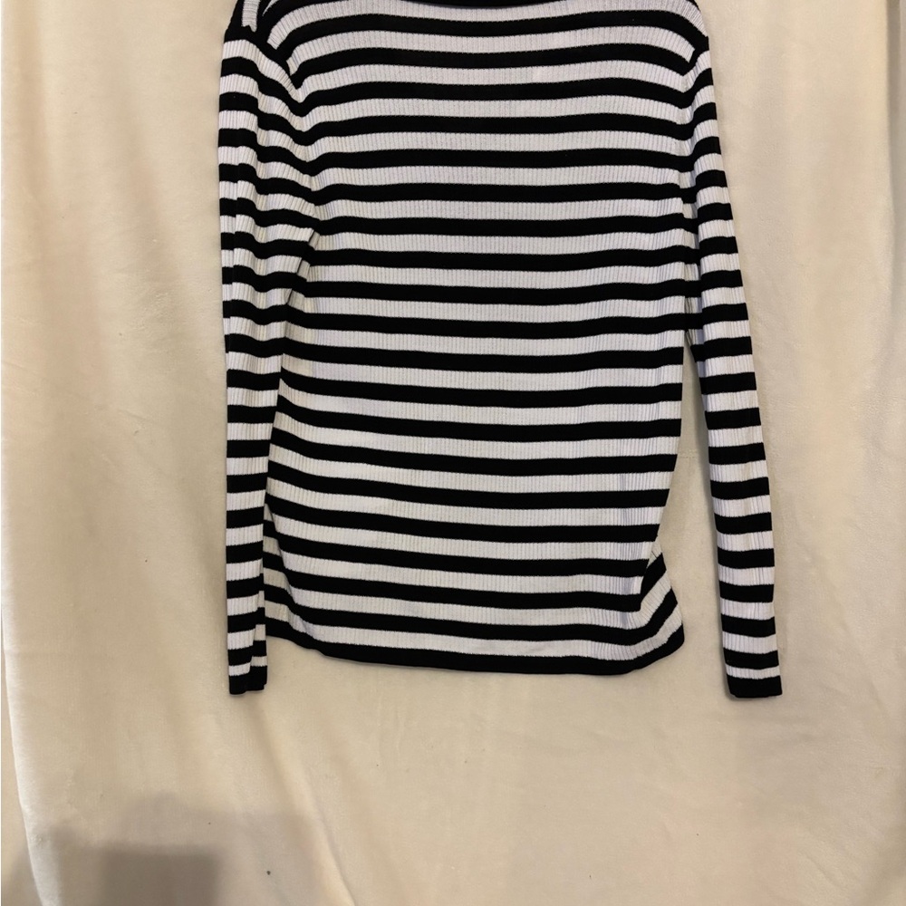 Talbots Black and White Striped Blouse - Picture 3 of 9